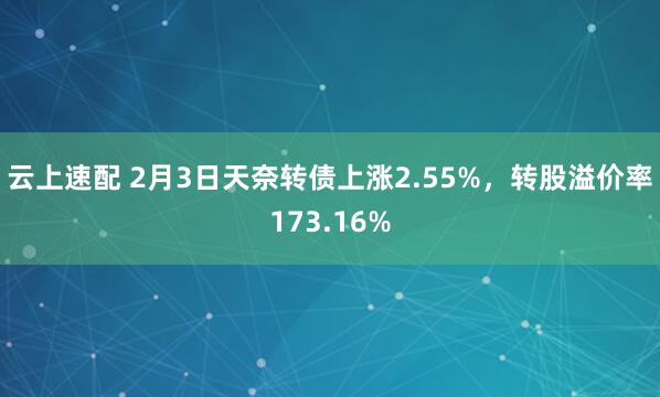 云上速配 2月3日天奈转债上涨2.55%，转股溢价率173.16%